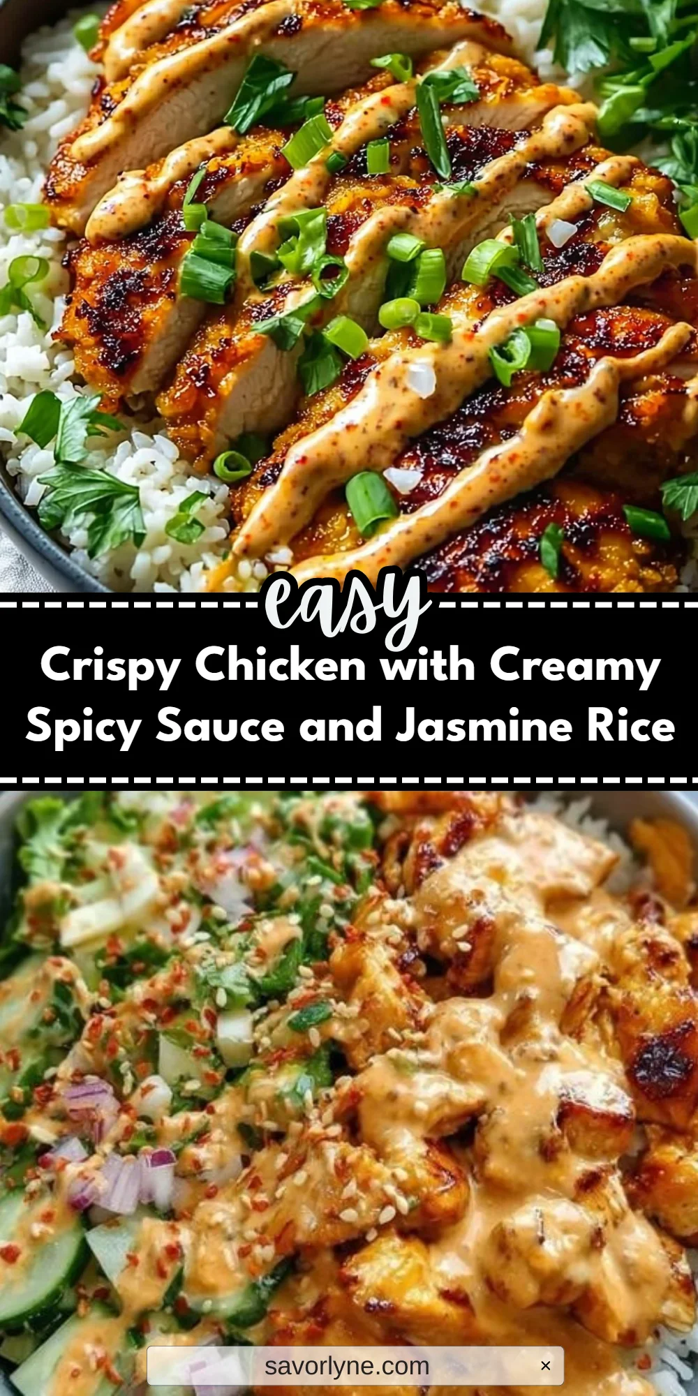 Crispy Chicken with Creamy Spicy Sauce and Jasmine Rice