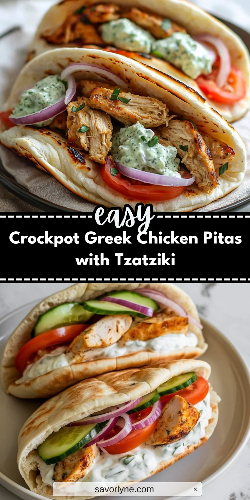Crockpot Greek Chicken Pitas with Tzatziki