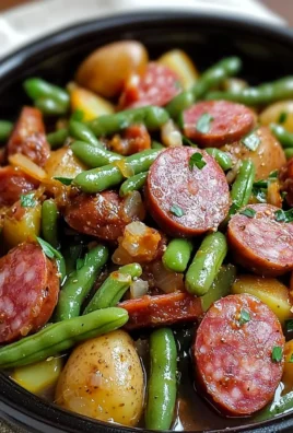 Crockpot Kielbasa with green beans in a slow cooker dish