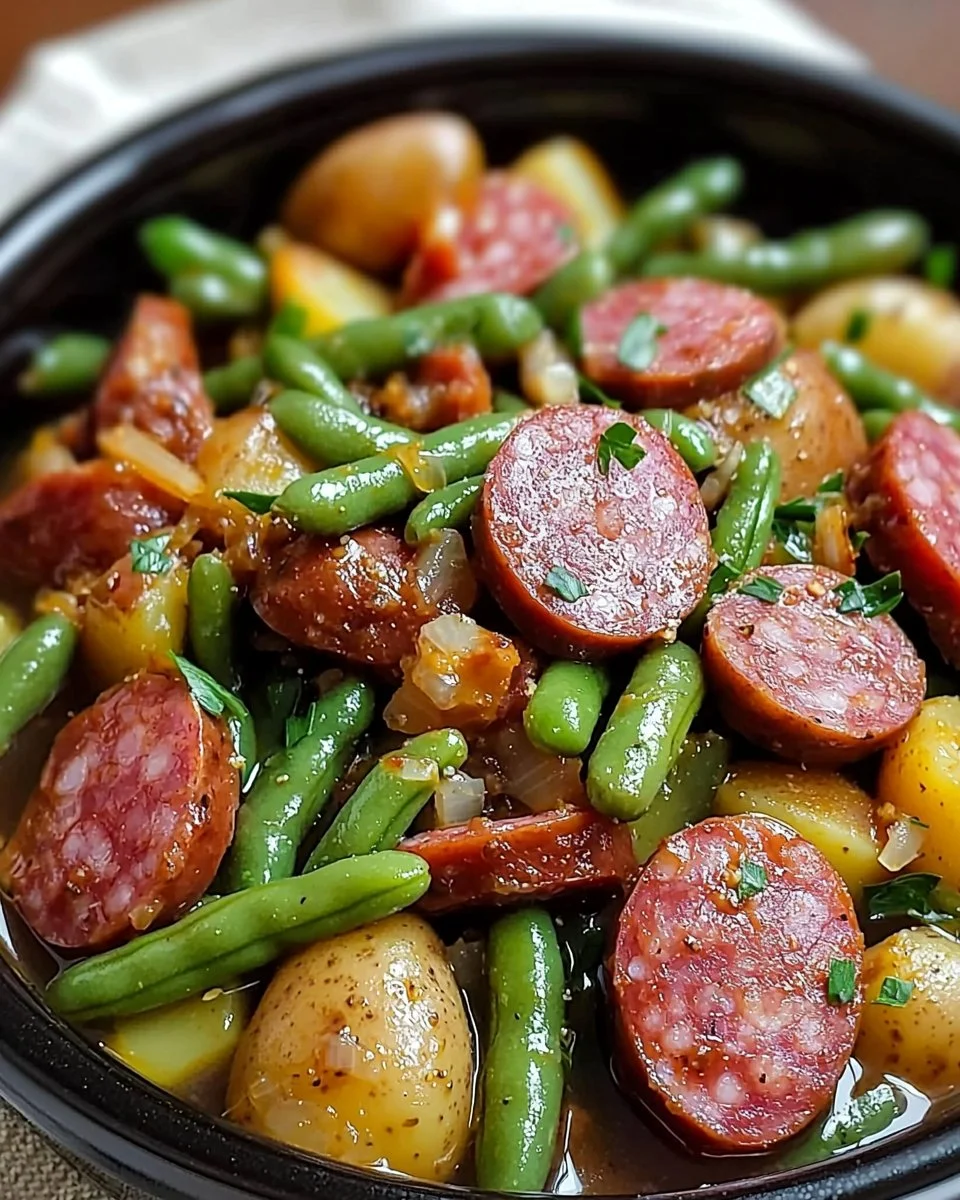 Crockpot Kielbasa and Green Beans