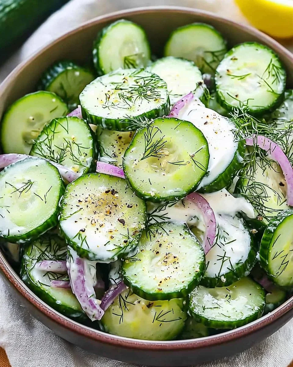 Fresh Cucumber Dill Salad with chopped cucumbers and dill dressing