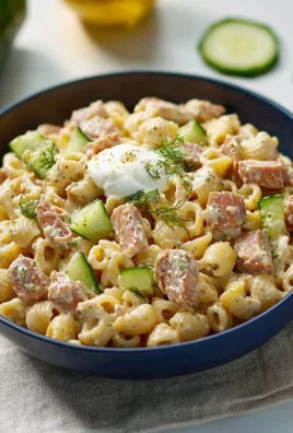 Delicious Dill Pickle Tuna Pasta Salad served in a bowl with fresh ingredients