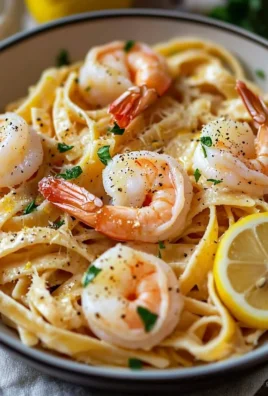 Plate of easy garlic butter shrimp pasta garnished with parsley