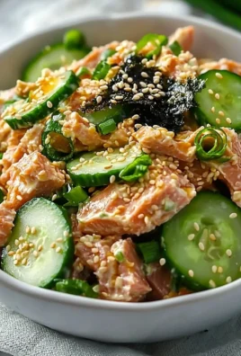 Bowl of easy Japanese tuna salad with sesame dressing and fresh cucumber slices
