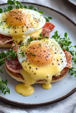 Delicious Egg Benedict topped with hollandaise sauce and poached eggs