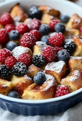 Deliciously baked French Toast Casserole topped with syrup and berries