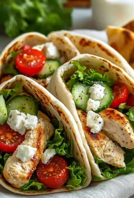 Healthy Greek chicken wraps with fresh vegetables and tzatziki sauce
