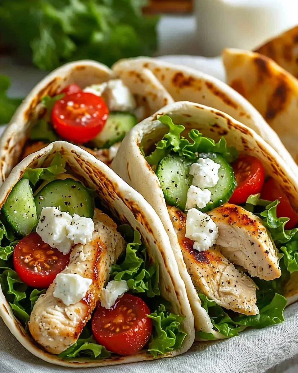 Healthy Greek chicken wraps with fresh vegetables and tzatziki sauce