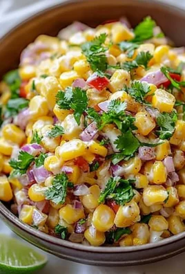 Healthy street corn salad topped with Greek yogurt and herbs
