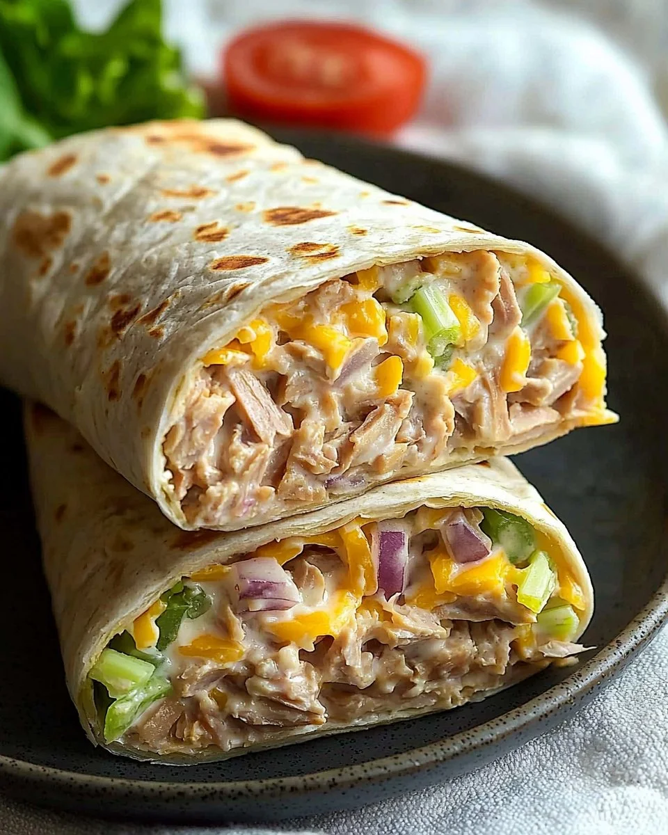 Healthy tuna melt wrap with fresh ingredients and savory flavors