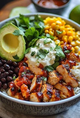 High-protein chicken burrito bowl topped with fresh ingredients