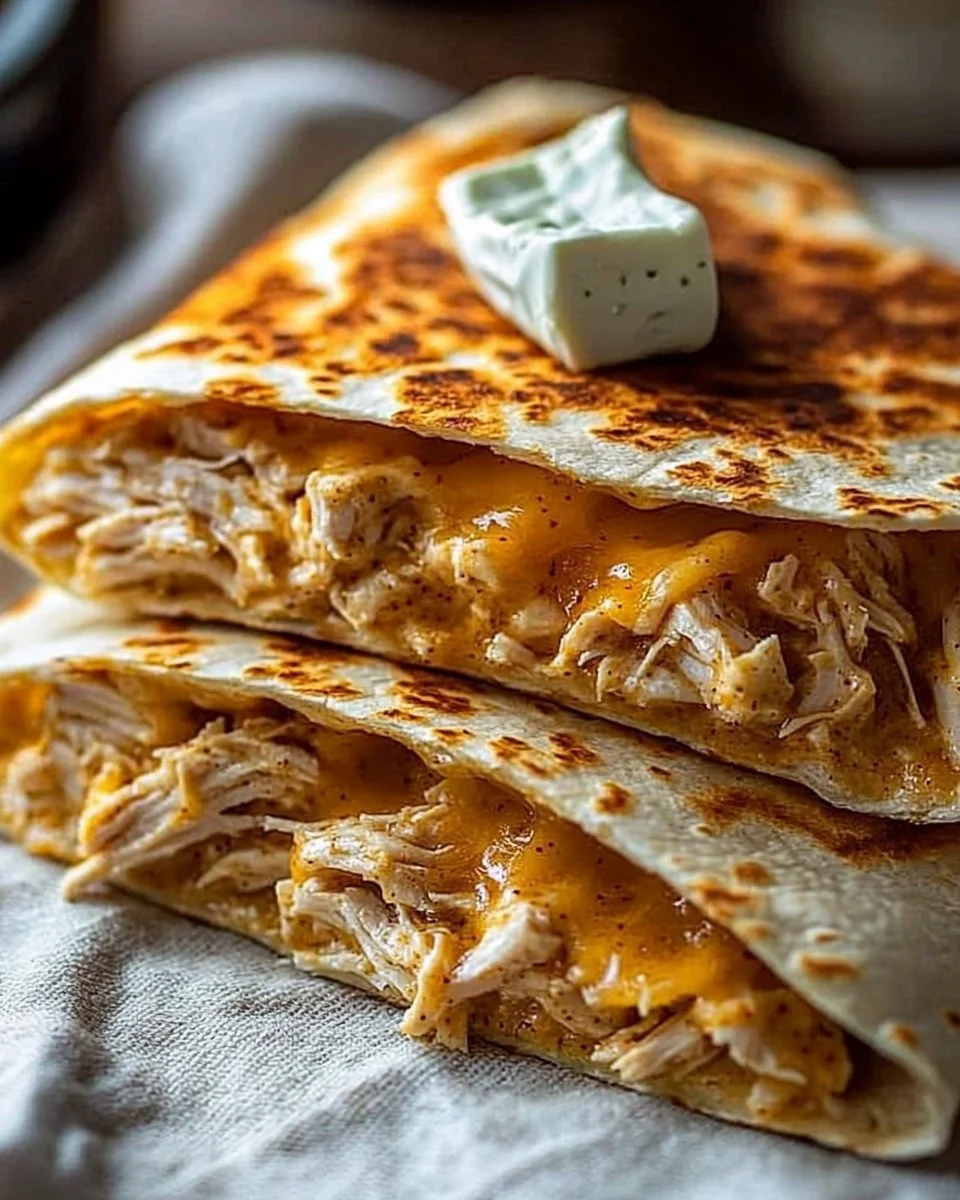 High-protein chicken ranch quesadilla served with fresh toppings