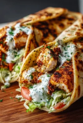 High-protein crispy chicken wraps in flatbread with cottage cheese filling