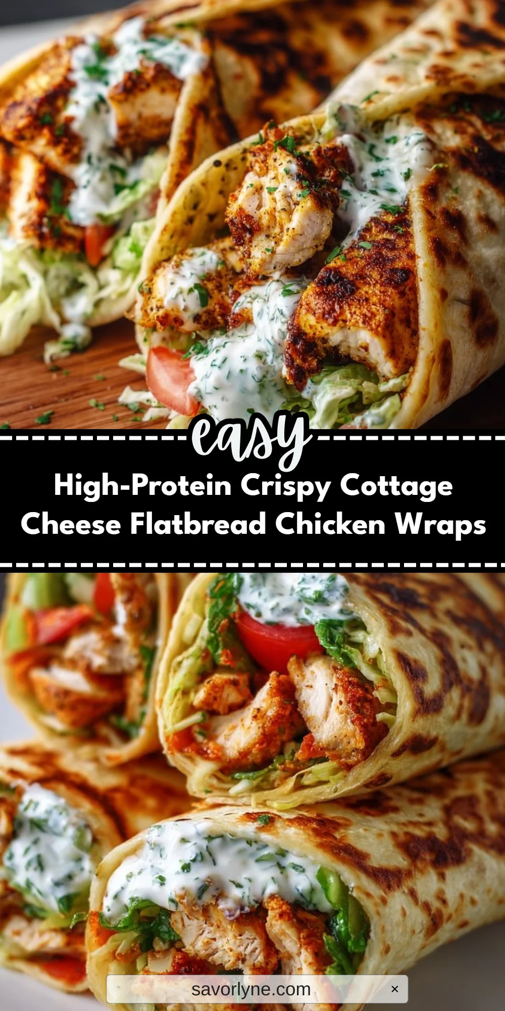 High-Protein Crispy Cottage Cheese Flatbread Chicken Wraps