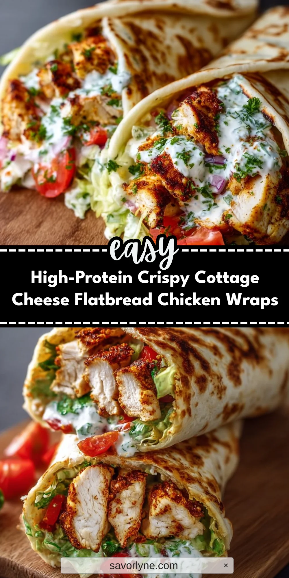 High-Protein Crispy Cottage Cheese Flatbread Chicken Wraps