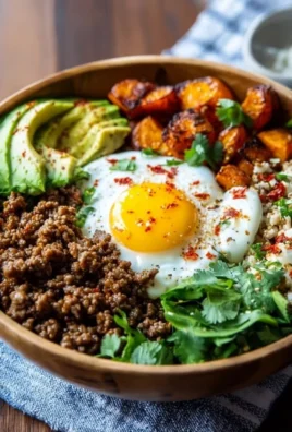 High protein ground beef power bowls with vegetables and grains
