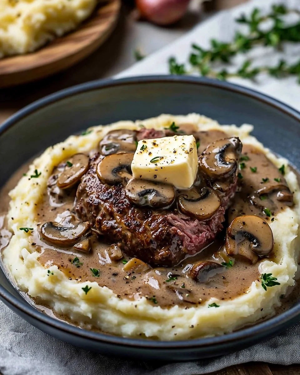 Juicy Meat Dish with Creamy Sauce and Mushrooms