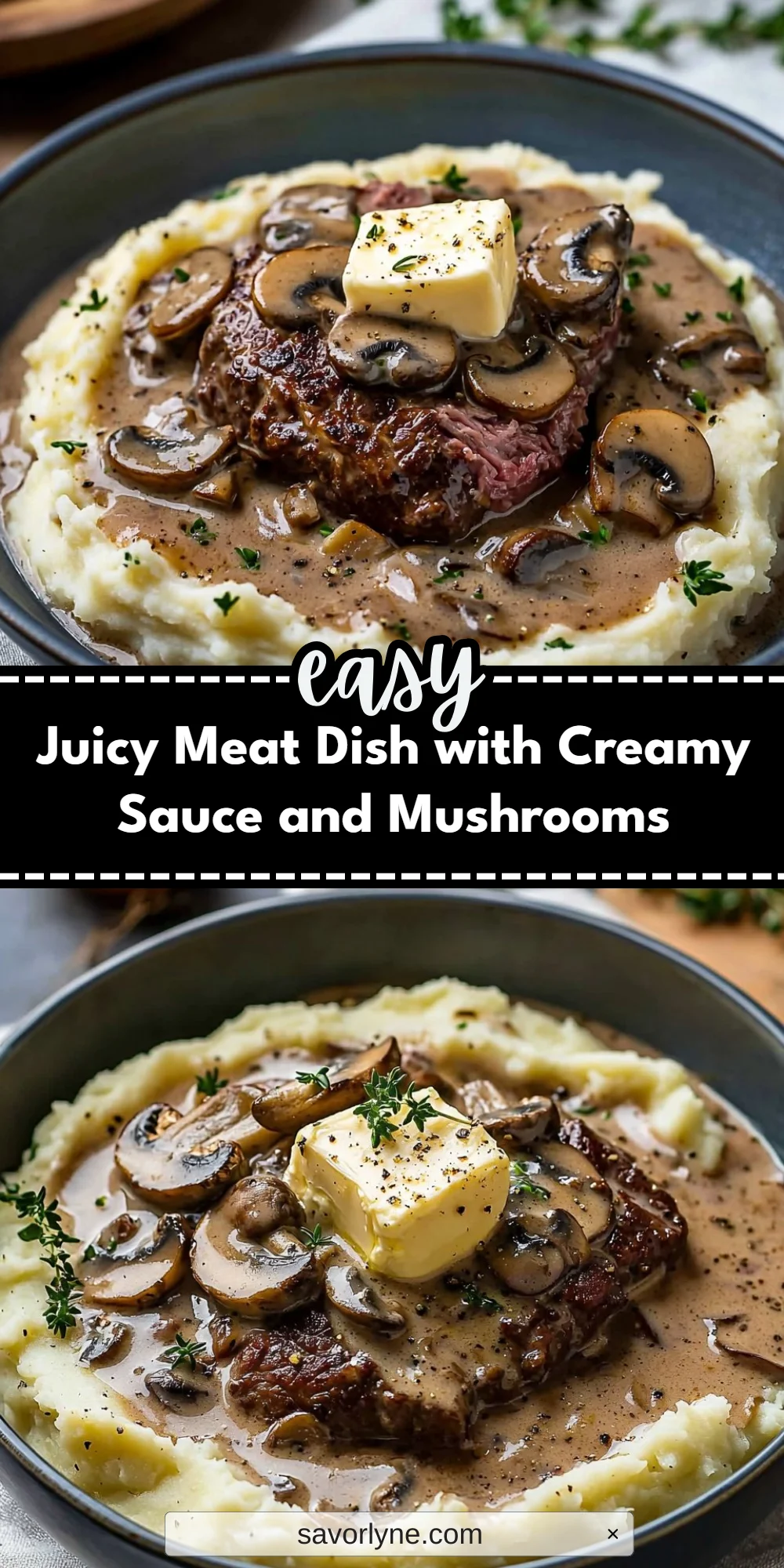 Juicy Meat Dish with Creamy Sauce and Mushrooms