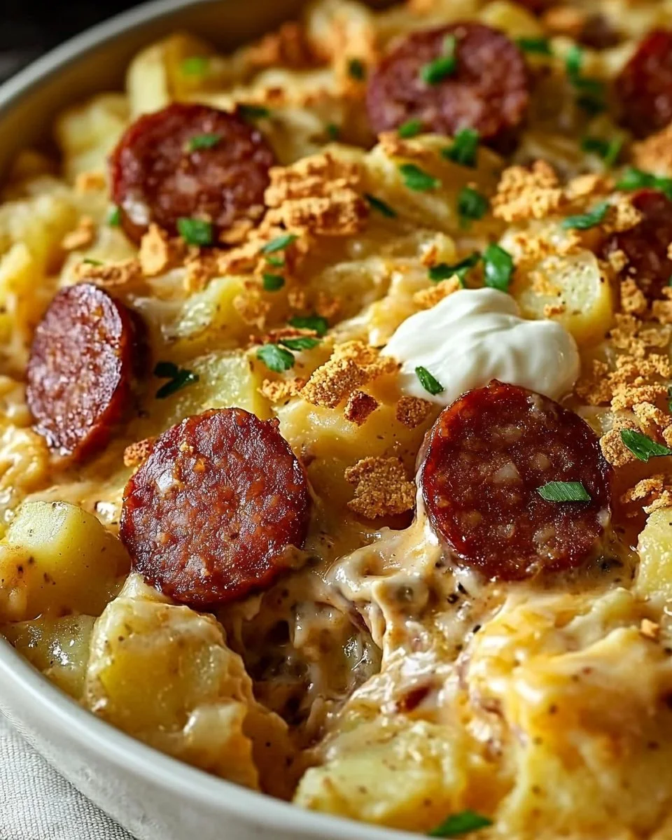 Kielbasa Sausage Cheesy Potato Casserole