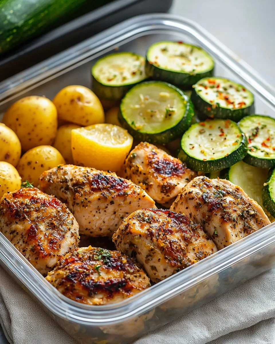 Lemon Garlic Chicken meal prep with fresh ingredients and vibrant flavors.