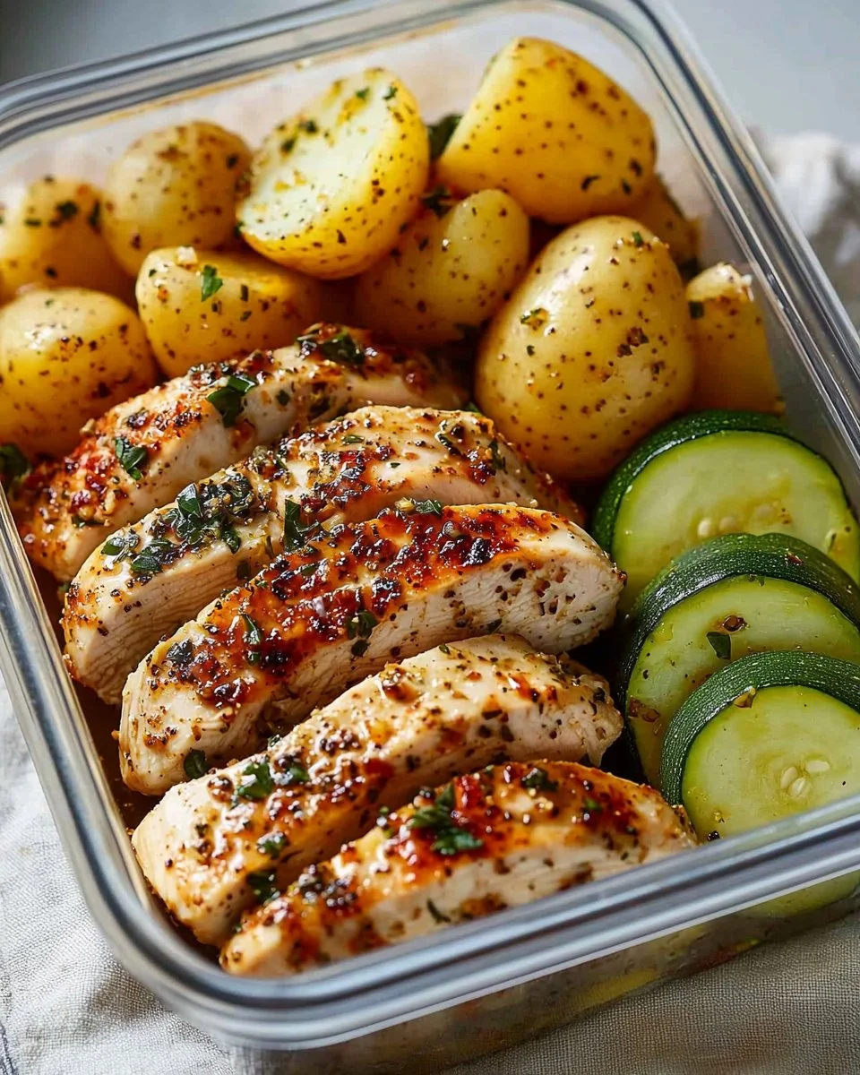 Lemon Garlic Chicken Meal Prep containers for healthy eating