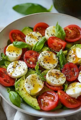 Light Avocado Caprese Salad with creamy avocado, tomatoes, and basil