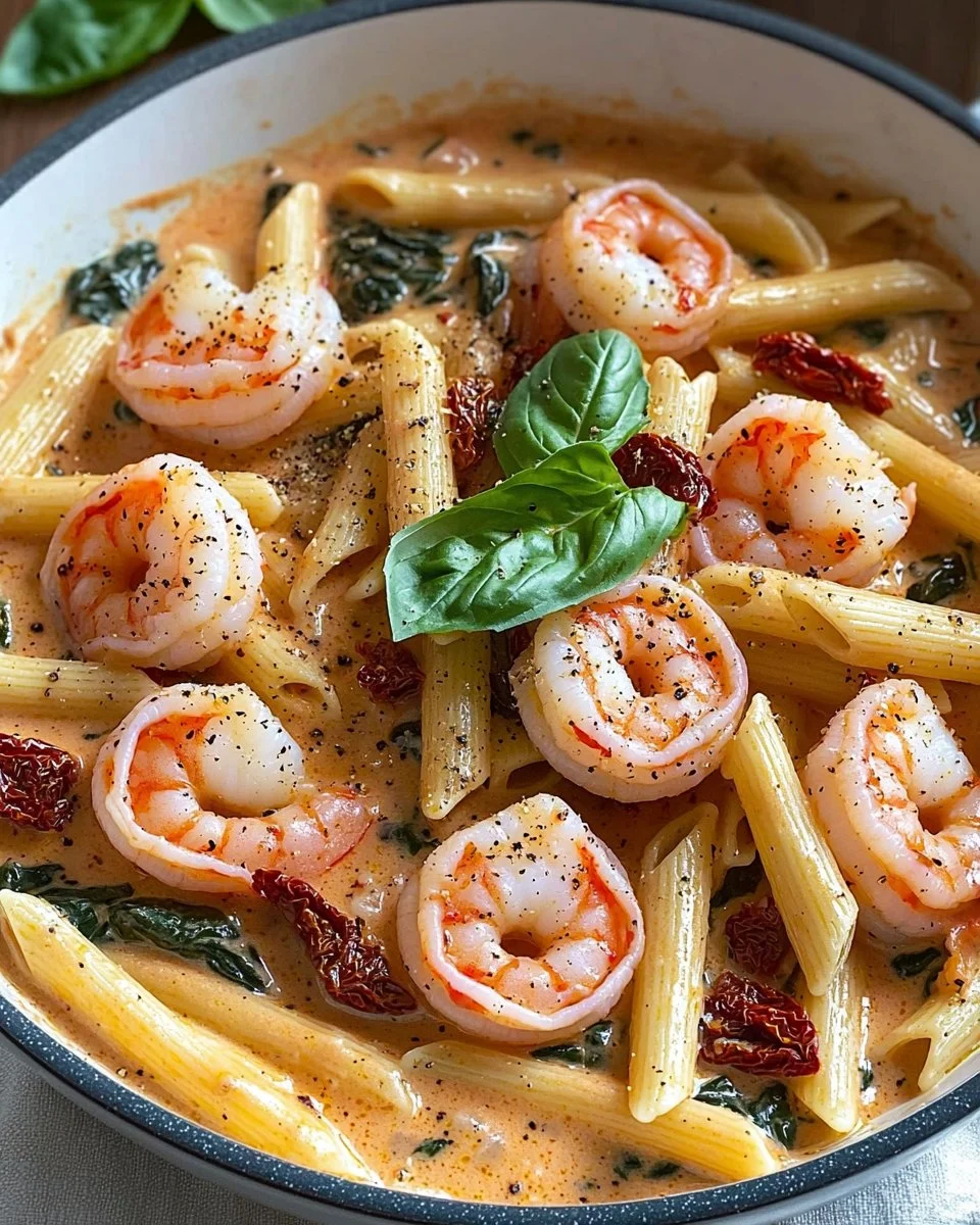 Delicious Marry Me Shrimp Pasta served with garnish on a plate.