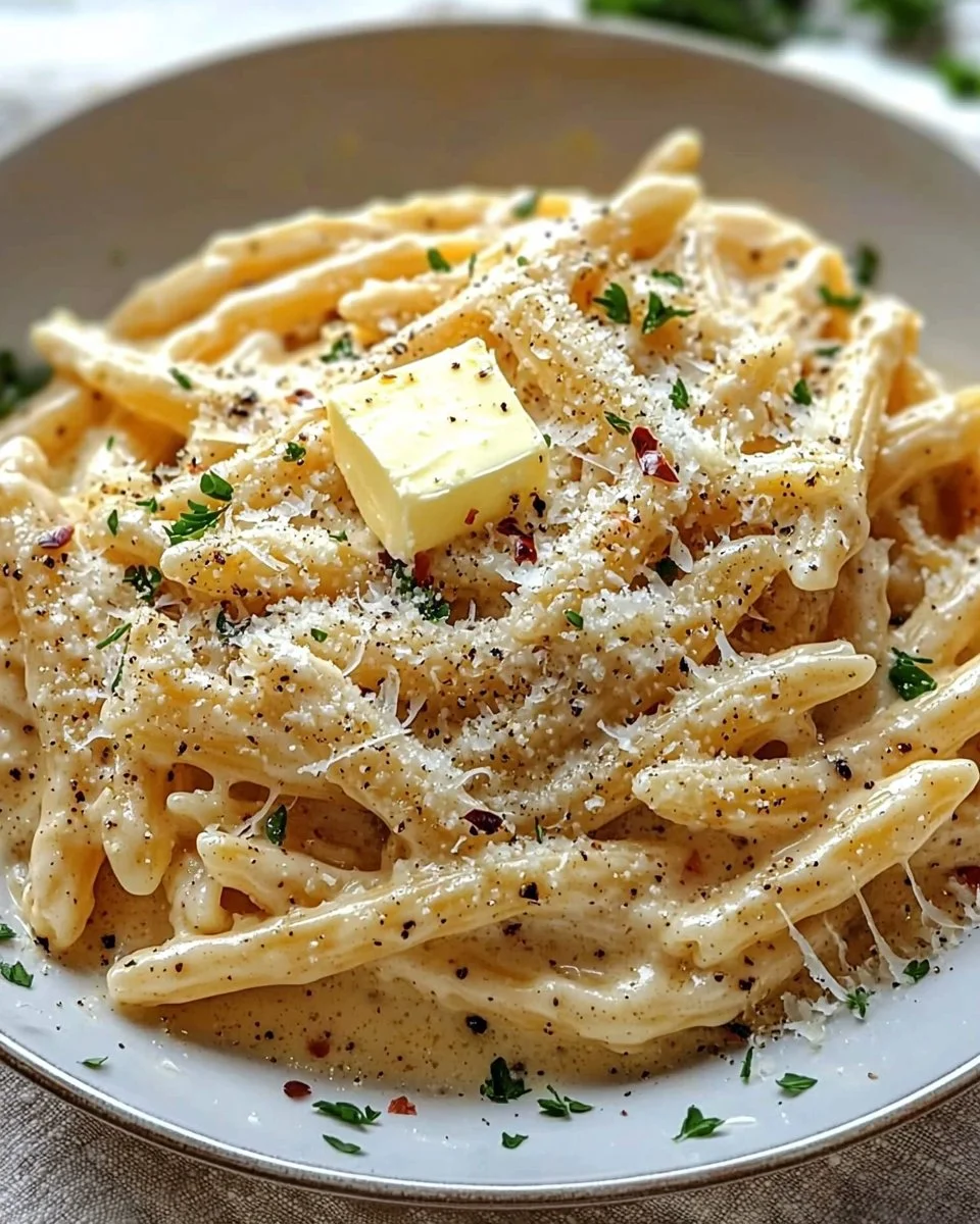 Creamy garlic pasta cooked in one pot for a quick and flavorful meal.