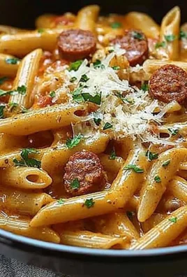 One-Pot Creamy Spicy Cajun Sausage Pasta served in a bowl with herbs
