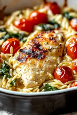 Delicious Orzo Tuscan Chicken Bake with tender chicken, orzo, and vegetables