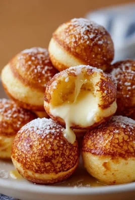 Delicious pancake poppers served with syrup and berries.