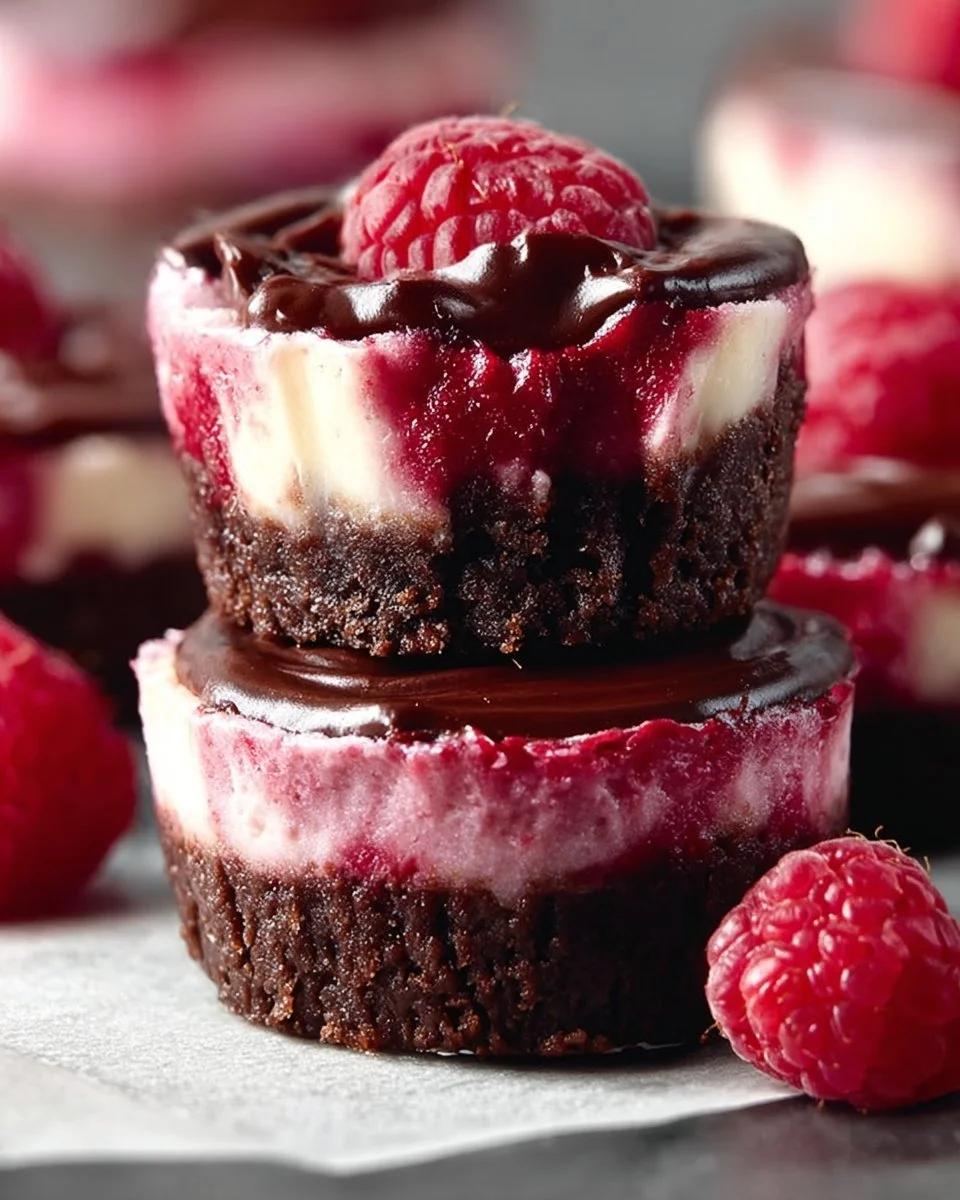 Delicious Raspberry Cheesecake Bites with a Chocolate Crust on a plate