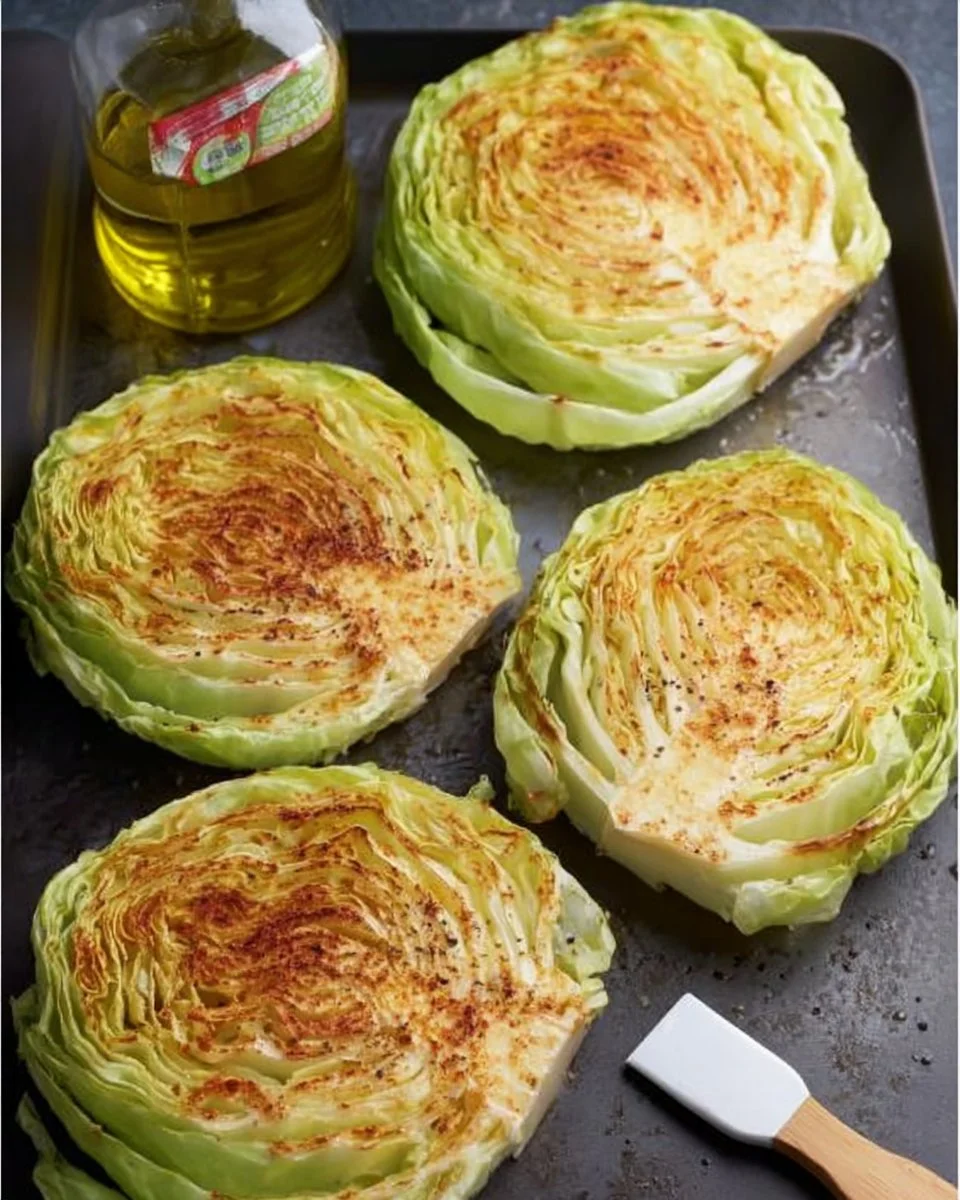 Delicious roasted cabbage steaks served as a healthy low carb dish