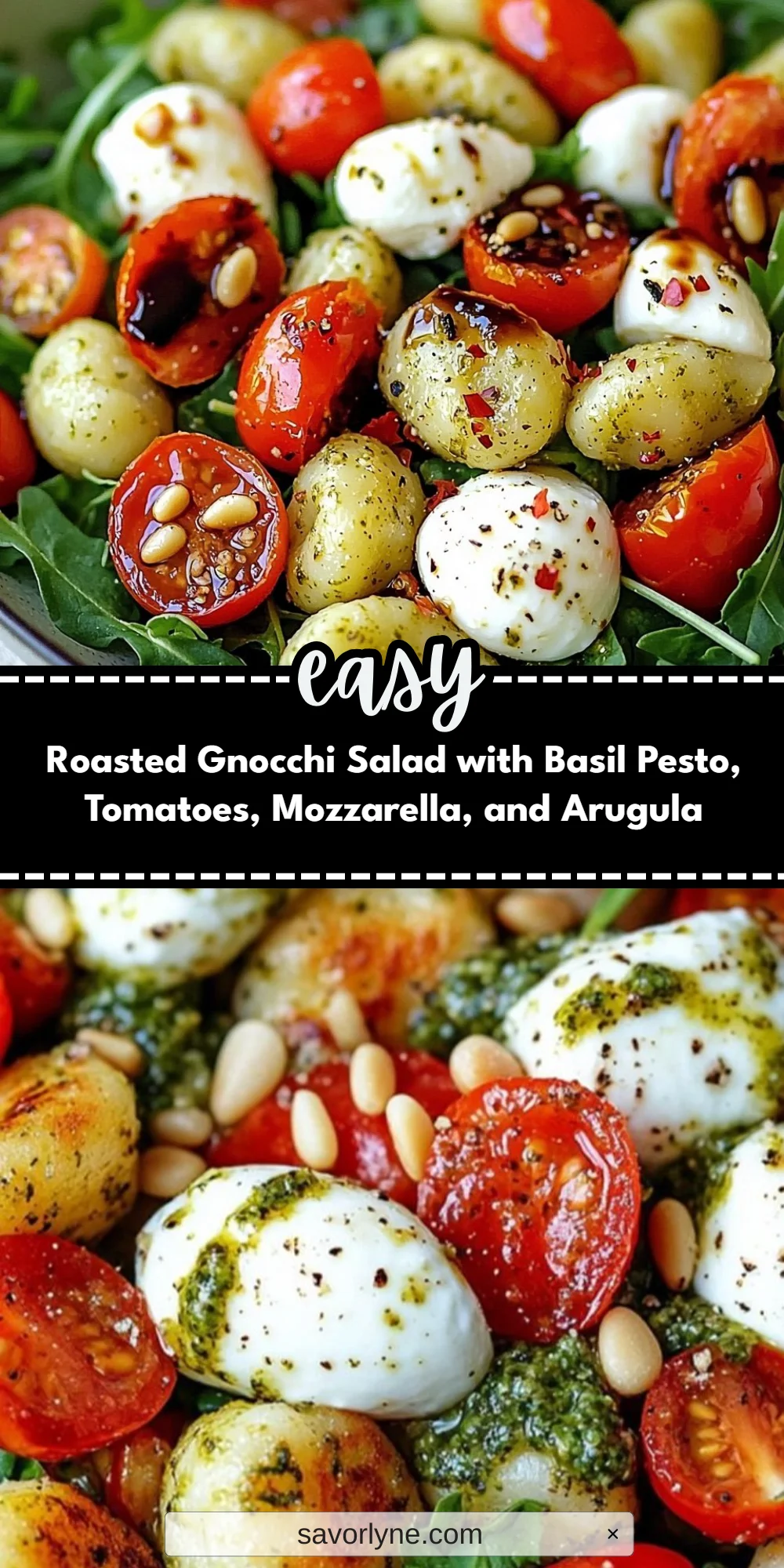 Roasted Gnocchi Salad with Basil Pesto, Tomatoes, Mozzarella, and Arugula