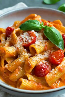 A delicious plate of Roasted Pepper & Tomato Pasta garnished with herbs