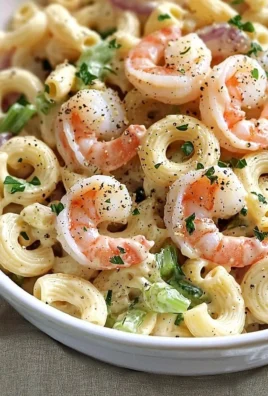 Delicious Shrimp Pasta Salad garnished with fresh herbs and vegetables