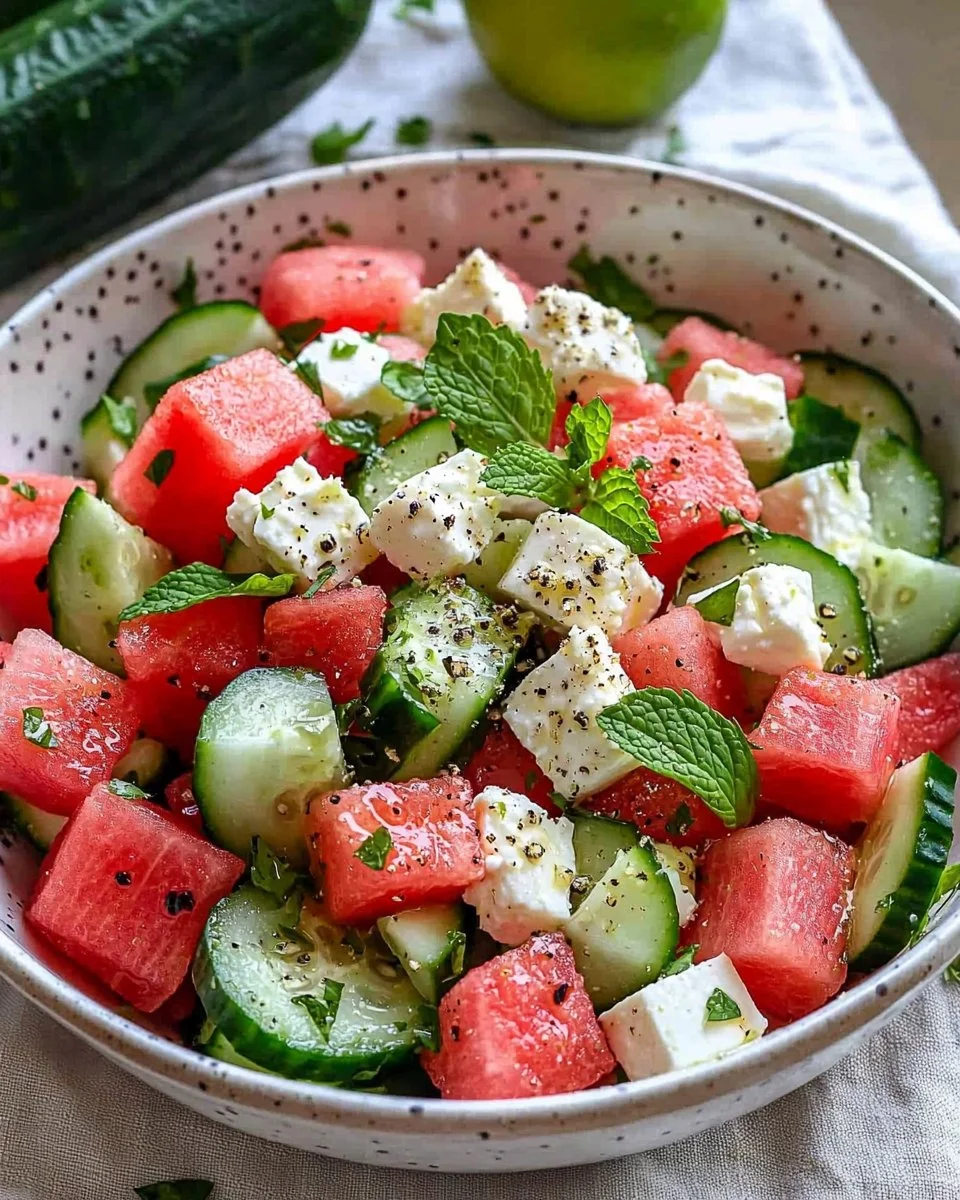 SIMPLE Watermelon + Cucumber + Feta Salad