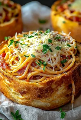 Delicious spaghetti garlic bread bowls served with fresh herbs and cheese