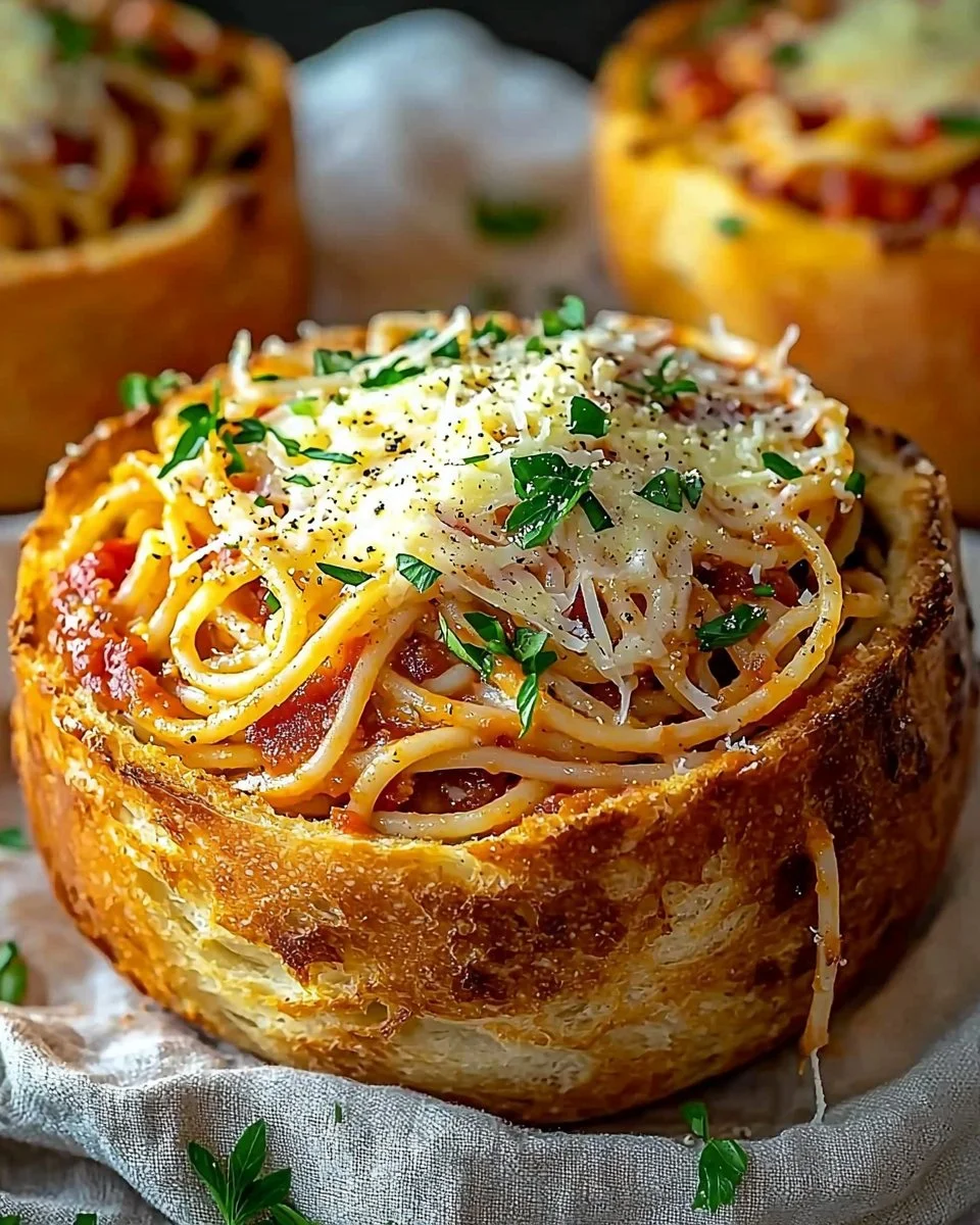 Spaghetti Garlic Bread Bowls