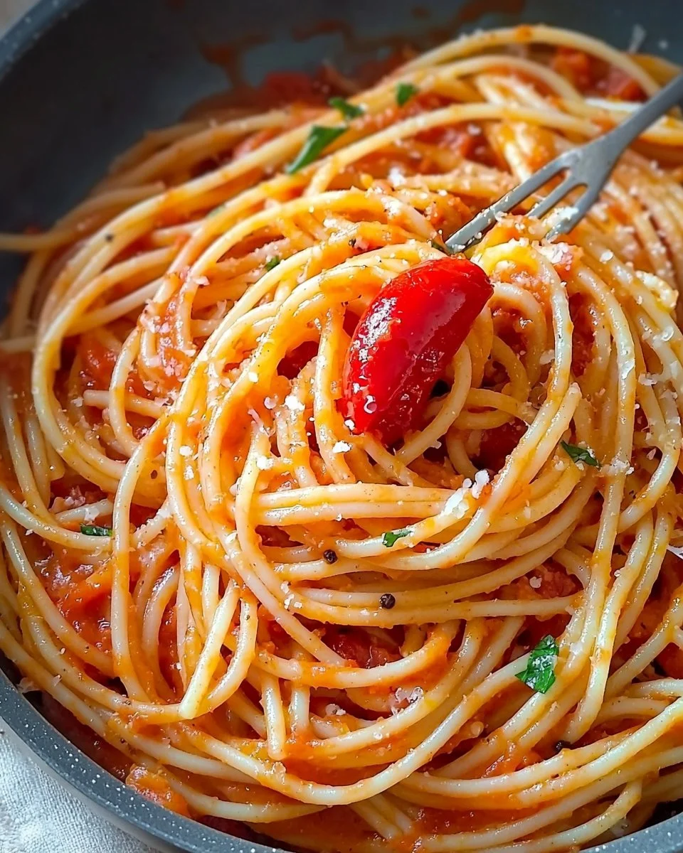 Spaghetti with Spicy Tomato & Pepper Sauce