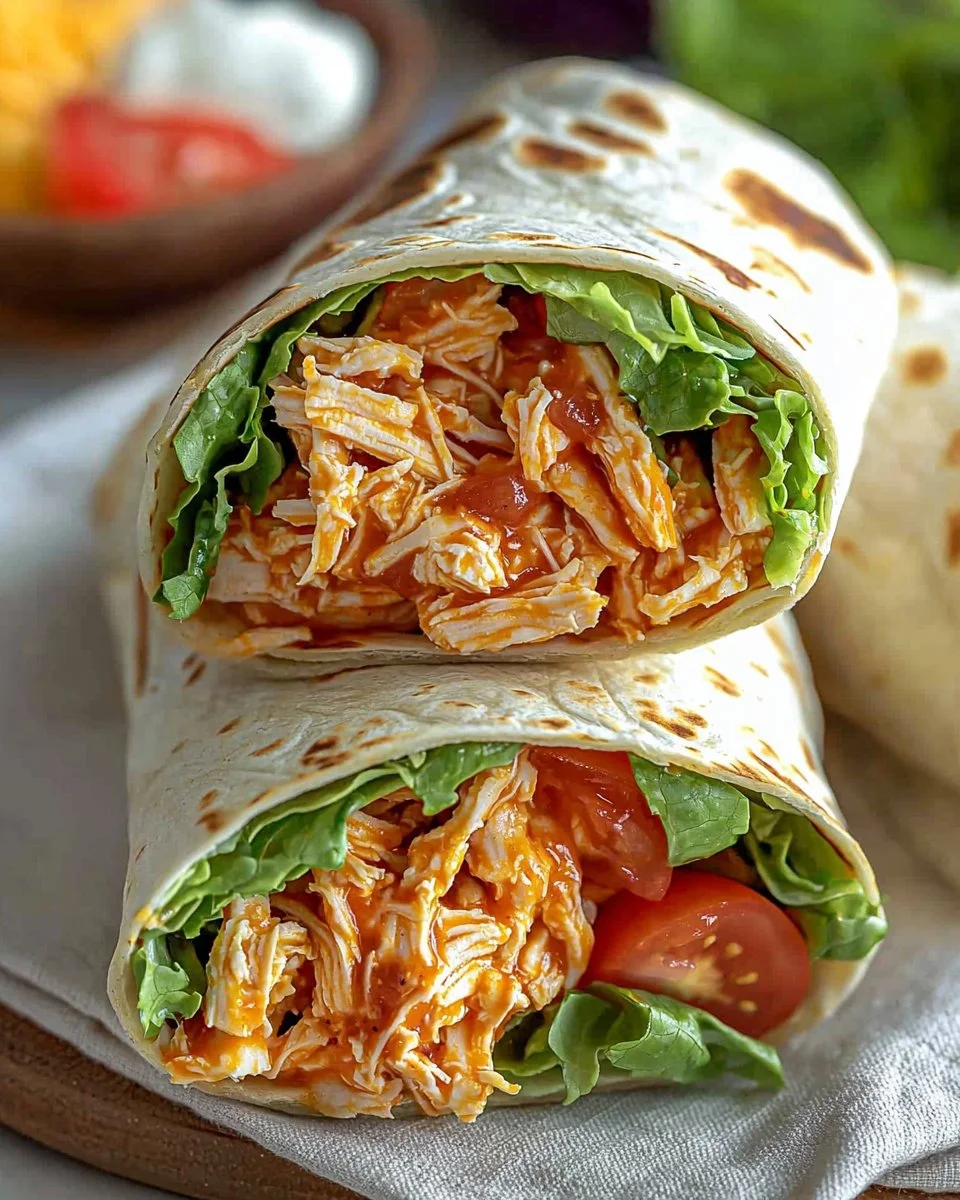 Spicy Buffalo Chicken Wraps served on a plate for two