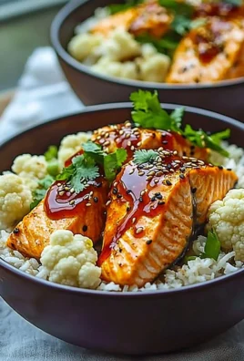 Sriracha Honey Salmon Bowls with colorful vegetables and rice