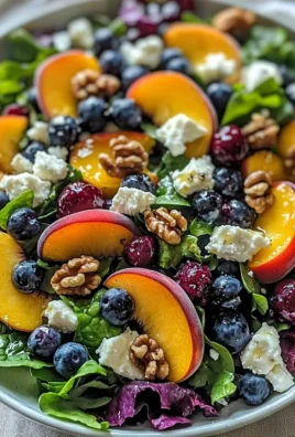 Summer Peach and Blueberry Salad with fresh ingredients in a bowl