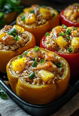 Delicious teriyaki pineapple chicken and rice stuffed peppers on a plate
