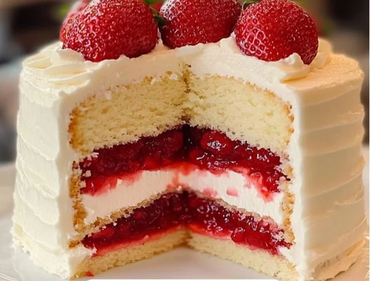 Vanilla Cake with Strawberry Filling