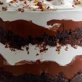 Delicious chocolate toffee trifle with layers of chocolate and toffee.