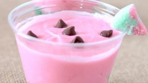 Easy watermelon pudding cups made with 4 ingredients, a refreshing summer dessert.