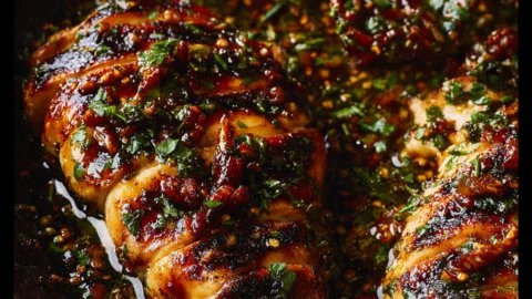 Hot Honey Chicken Breast recipe with spicy honey glaze on grilled chicken