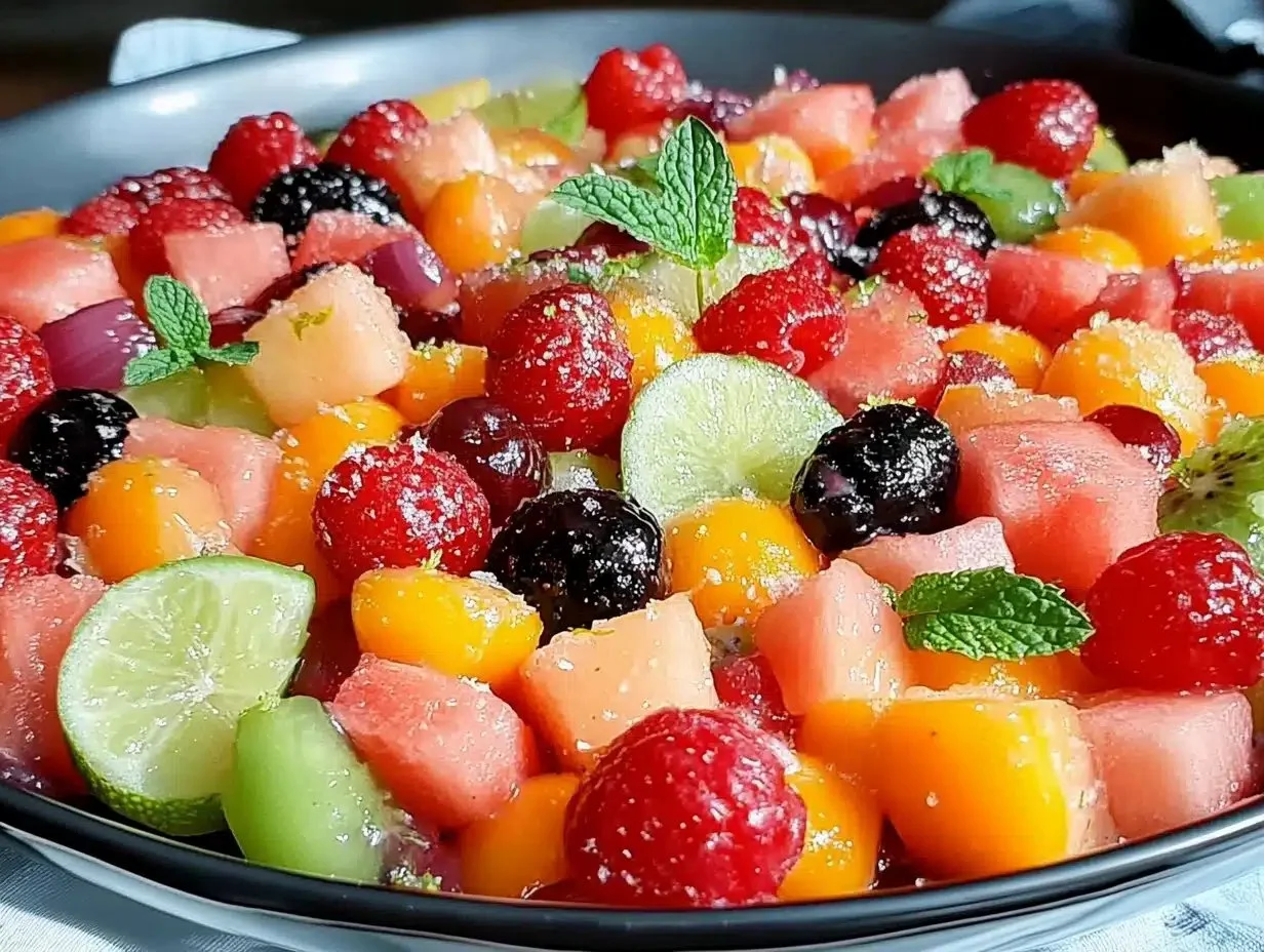 Hydrating Watermelon Fruit Salad with Lime Mint Dressing