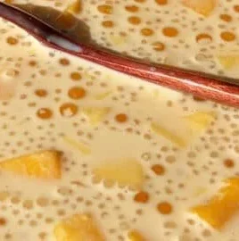 Delicious Mango Sago dessert with fresh mango and tapioca pearls
